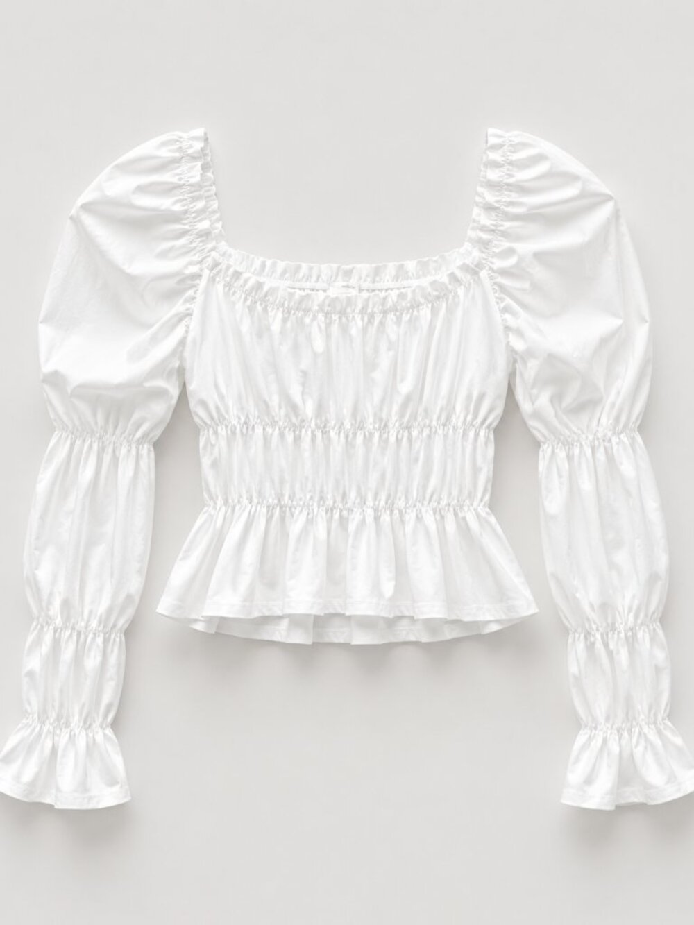 NWT Zara White Puff Sleeve Ruched Peplum Top M